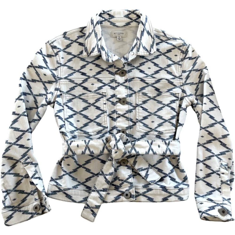 Witchery denim trench-style jacket. White and blue. 10